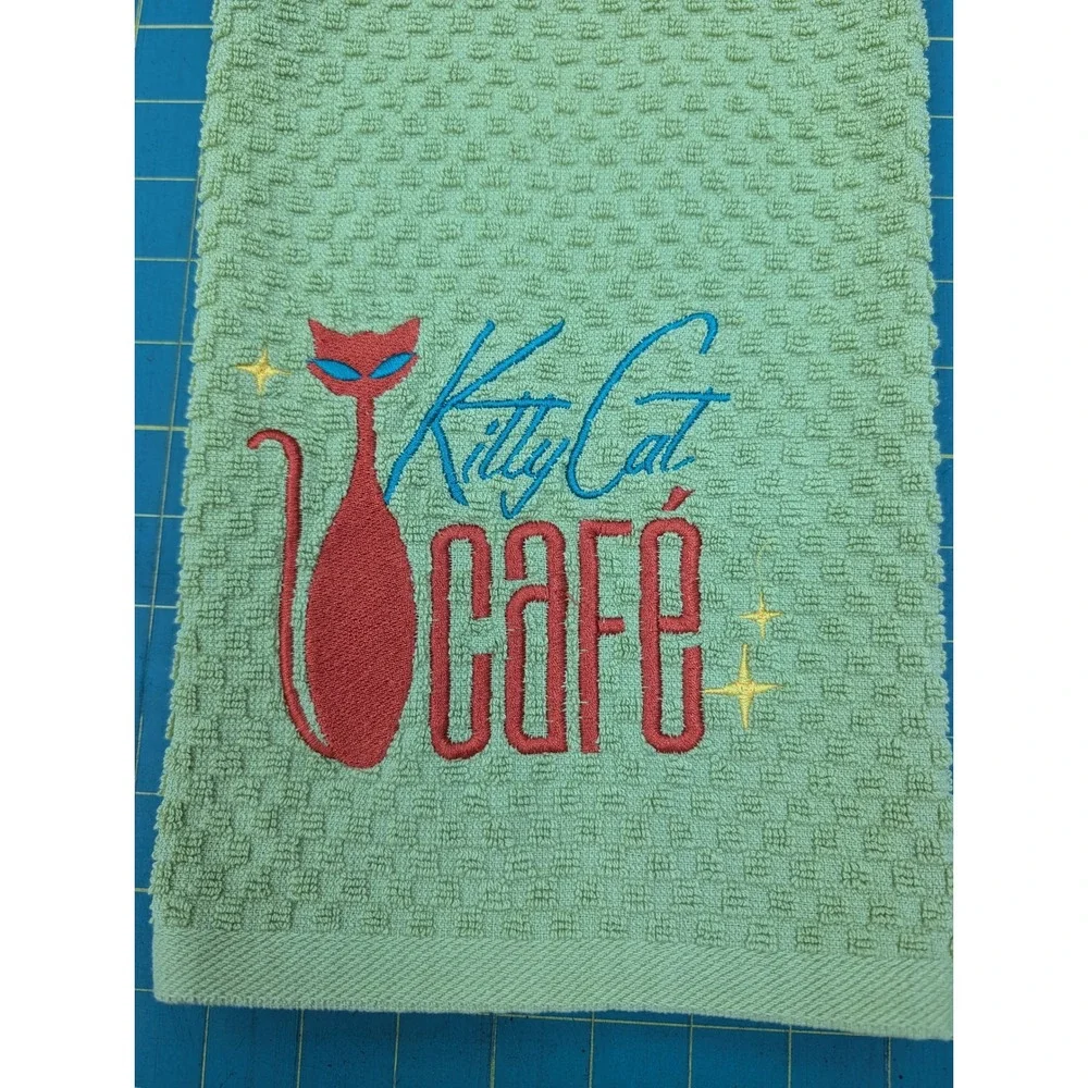 Kitty Cat Cafe Retro Mid Century Modern Atomic Kitchen Bath Hand Towel